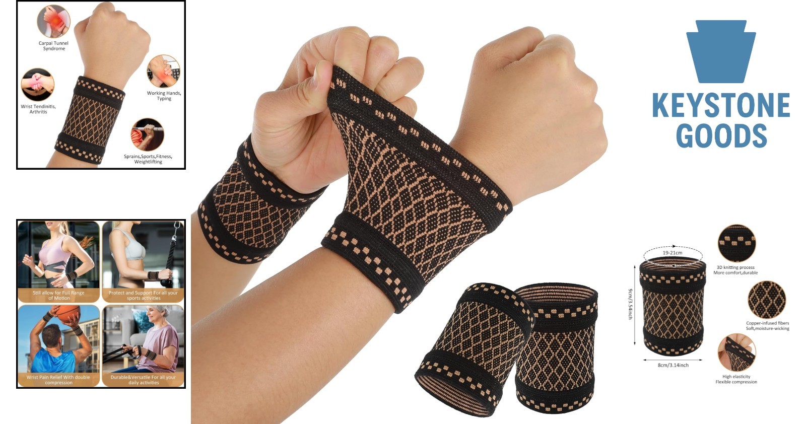 Copper Wrist Compression Sleeves for Pain Relief & Support – Adjustable, Brea…