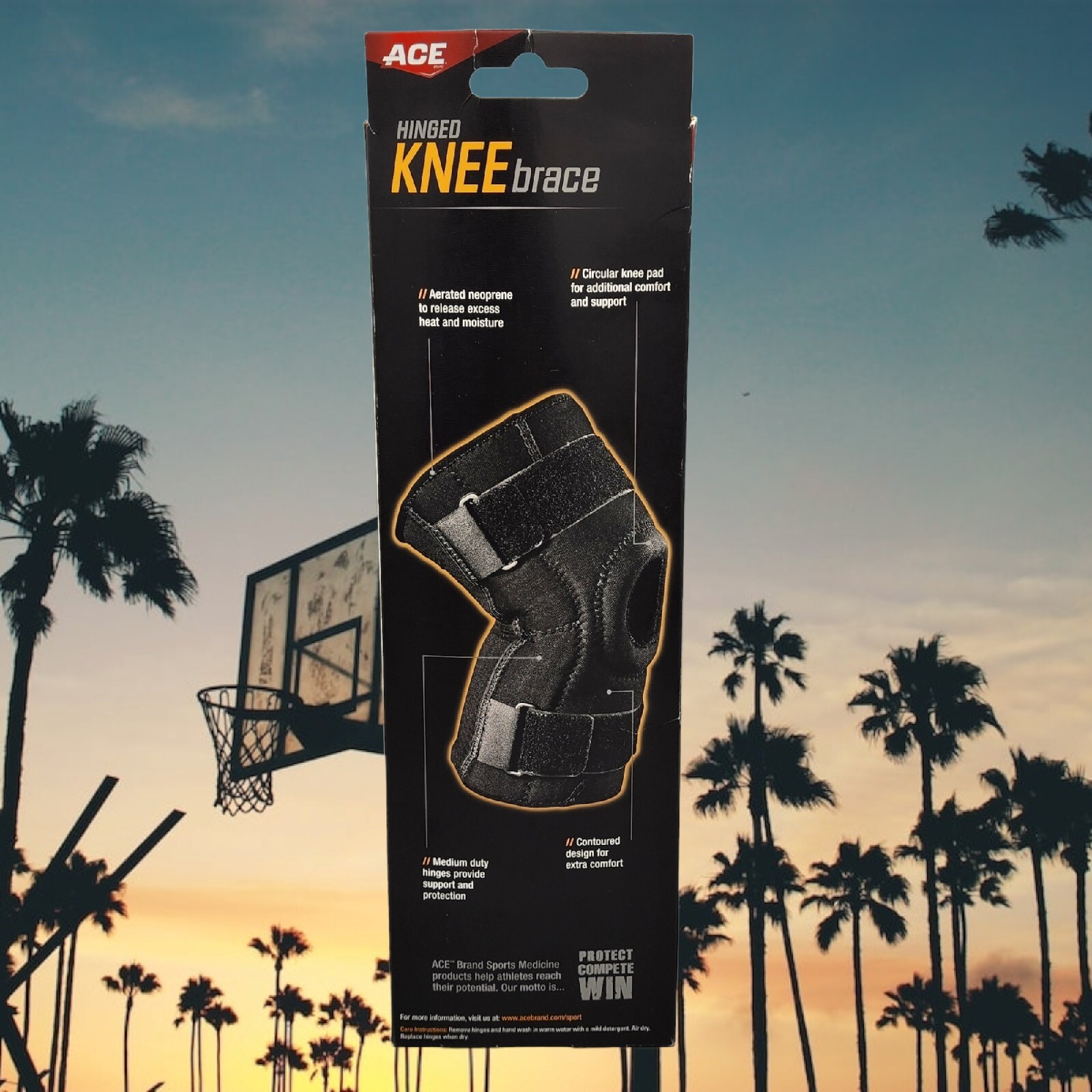 ACE Brand Athletic Sports Hinged Knee Brace 907024 Medium 14-16in Support Firm