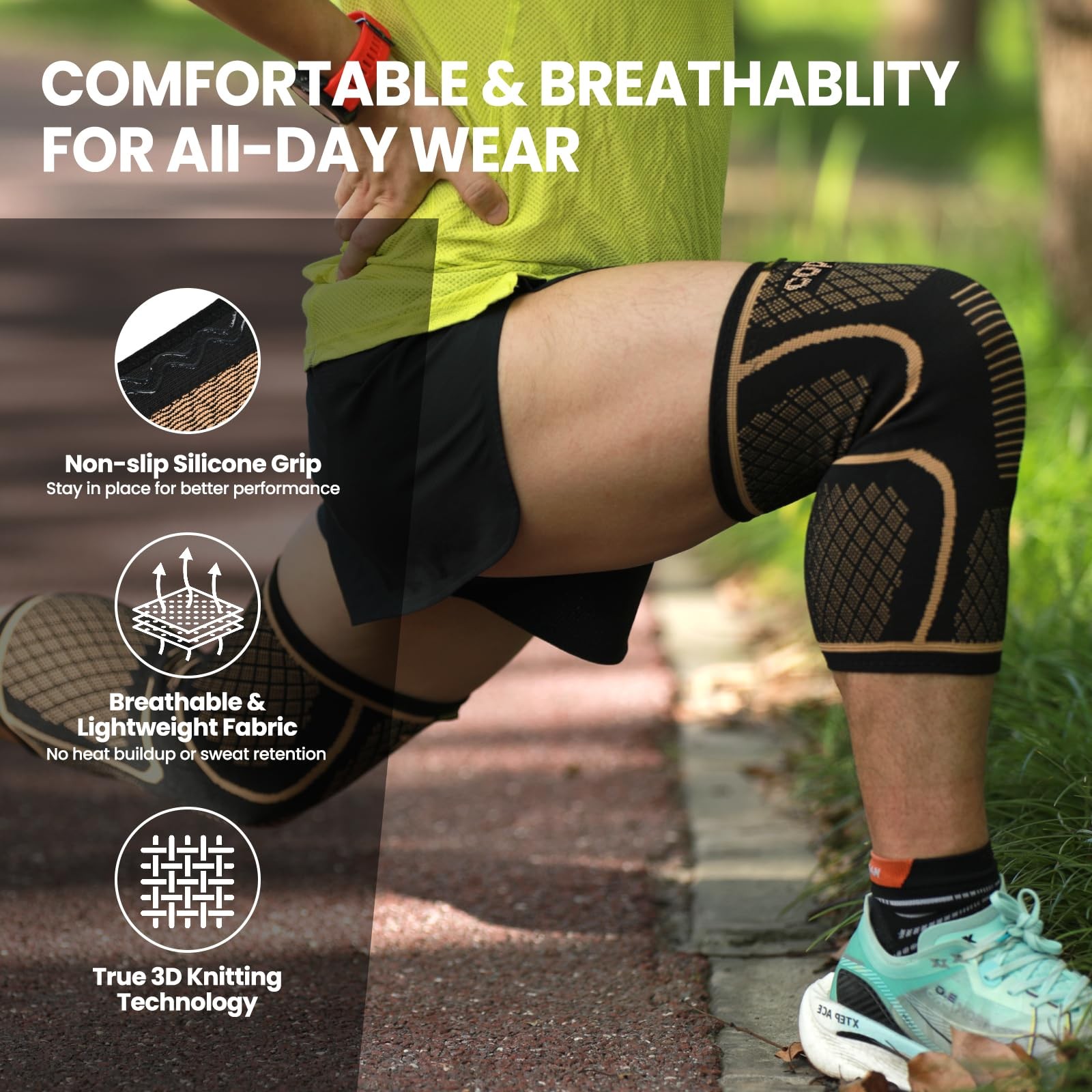 Copper Knee Brace for Men and Women, M, 2 Pack