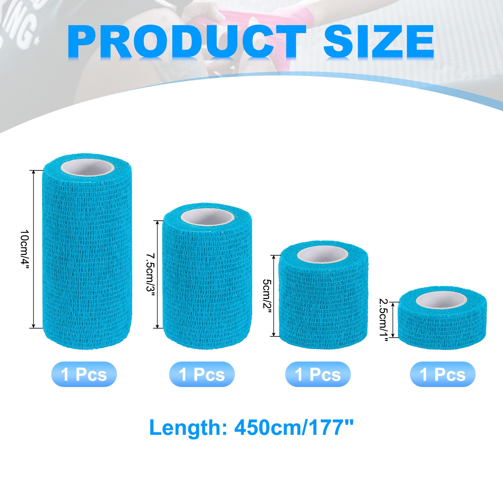 1″/2″/3″/4″ 4 Pcs 5 Yard Self Adhesive Bandage Wrap Self Tape Light Blue