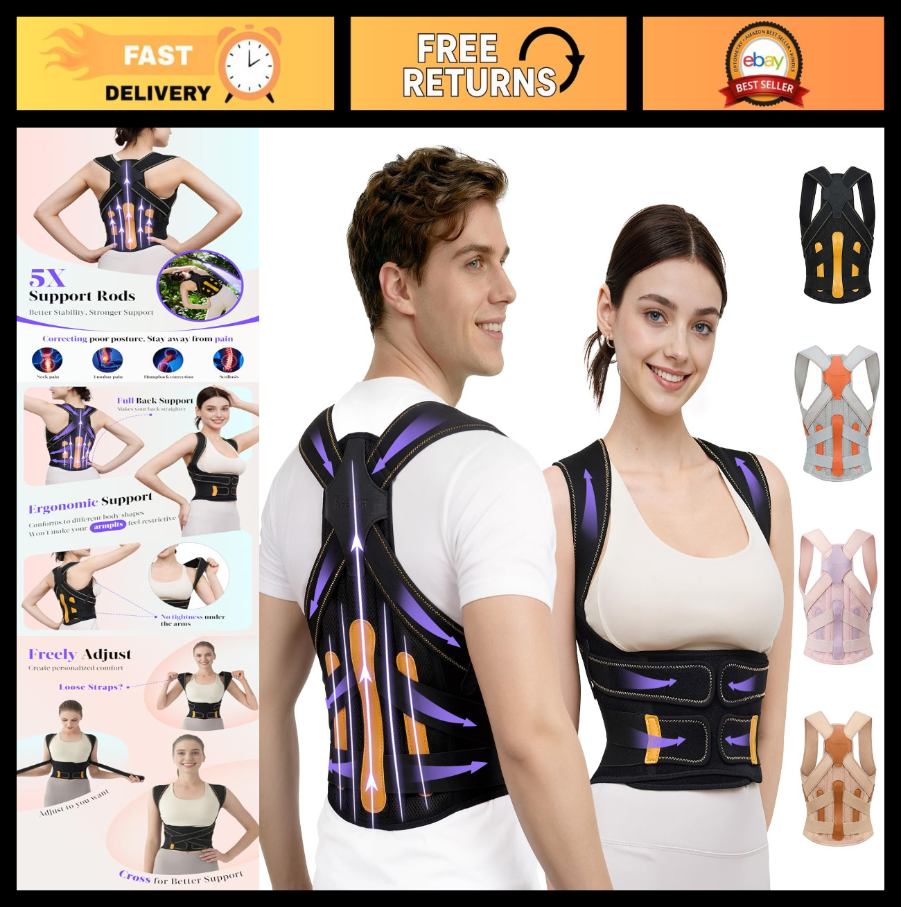 Adjustable Posture Corrector for Men & Women, Back Support Brace, Neck Pain Reli