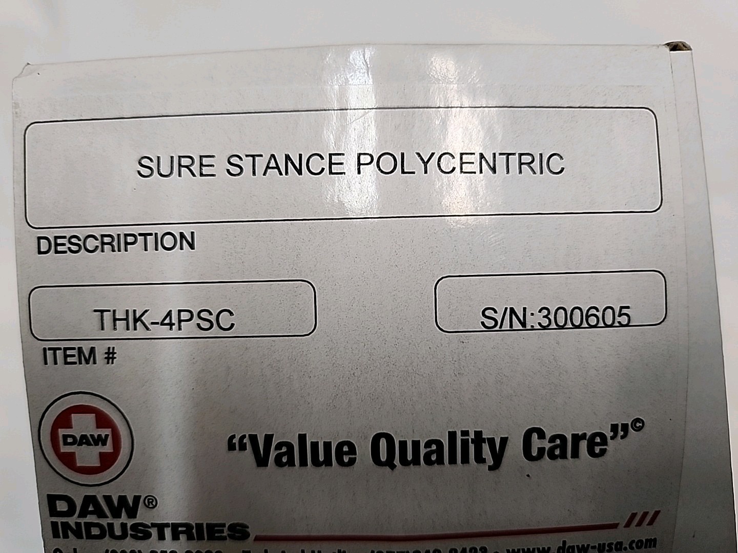 Daw Industries 4-Bar Sure Stance Pneumatic Knee Weight Activated Stance Control