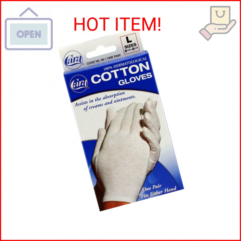 Cara Moisturizing Eczema Cotton Gloves, Large, White, 1 Pair – 100% Cotton – Gen