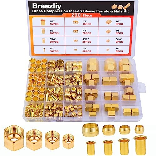 1/4″, 3/8″, 5/16″, 1/2″ OD Brass Compression 200 pcs, 1/4″, 5/16″, 3/8″, 1/2″