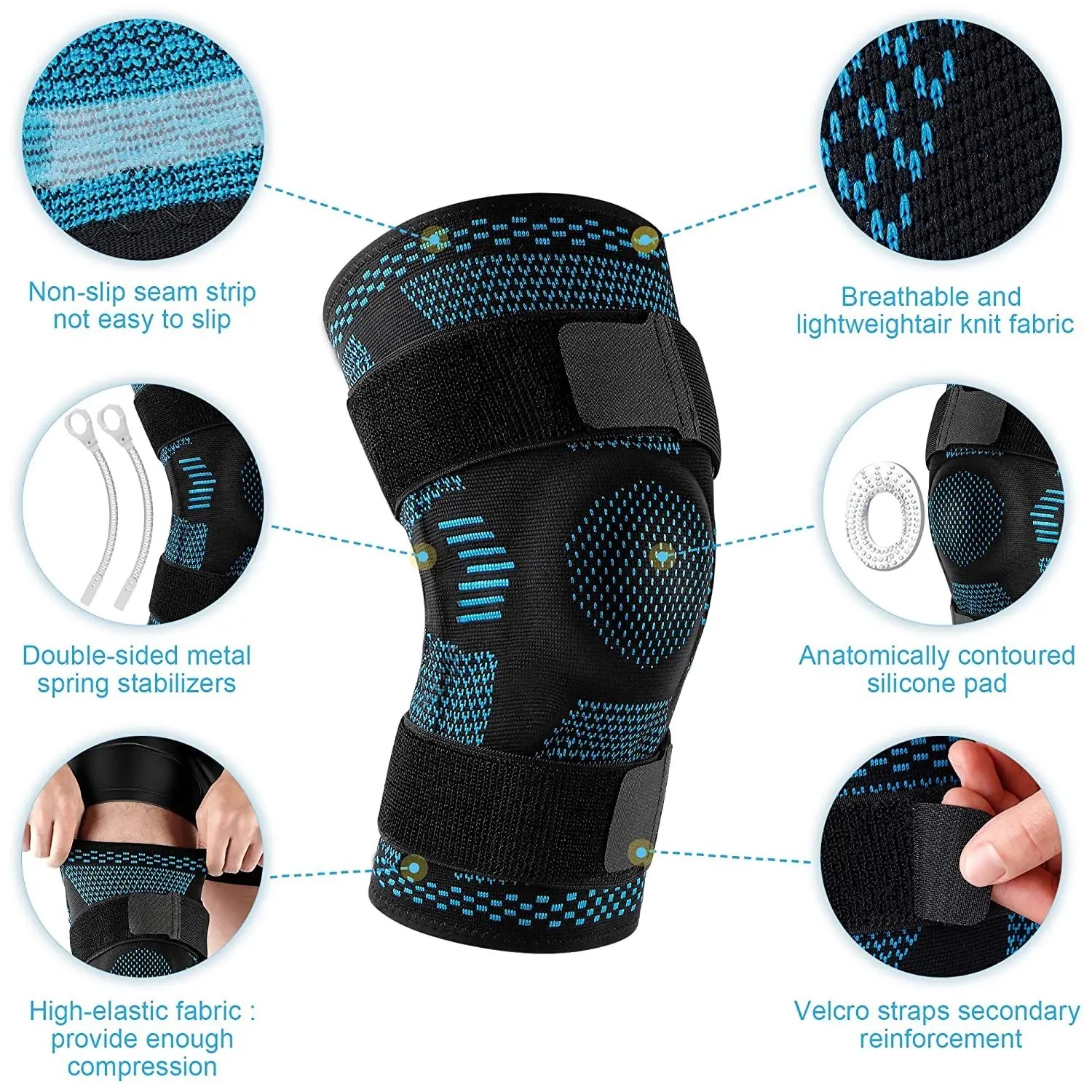 Knee Brace Support Sleeve with Patella Gel & Side Stabilizers for Sports Pain