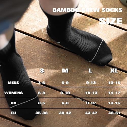 6 Pair Bamboo Viscose Crew Compression Socks For Men Women, 9-13 6 Pairs Black