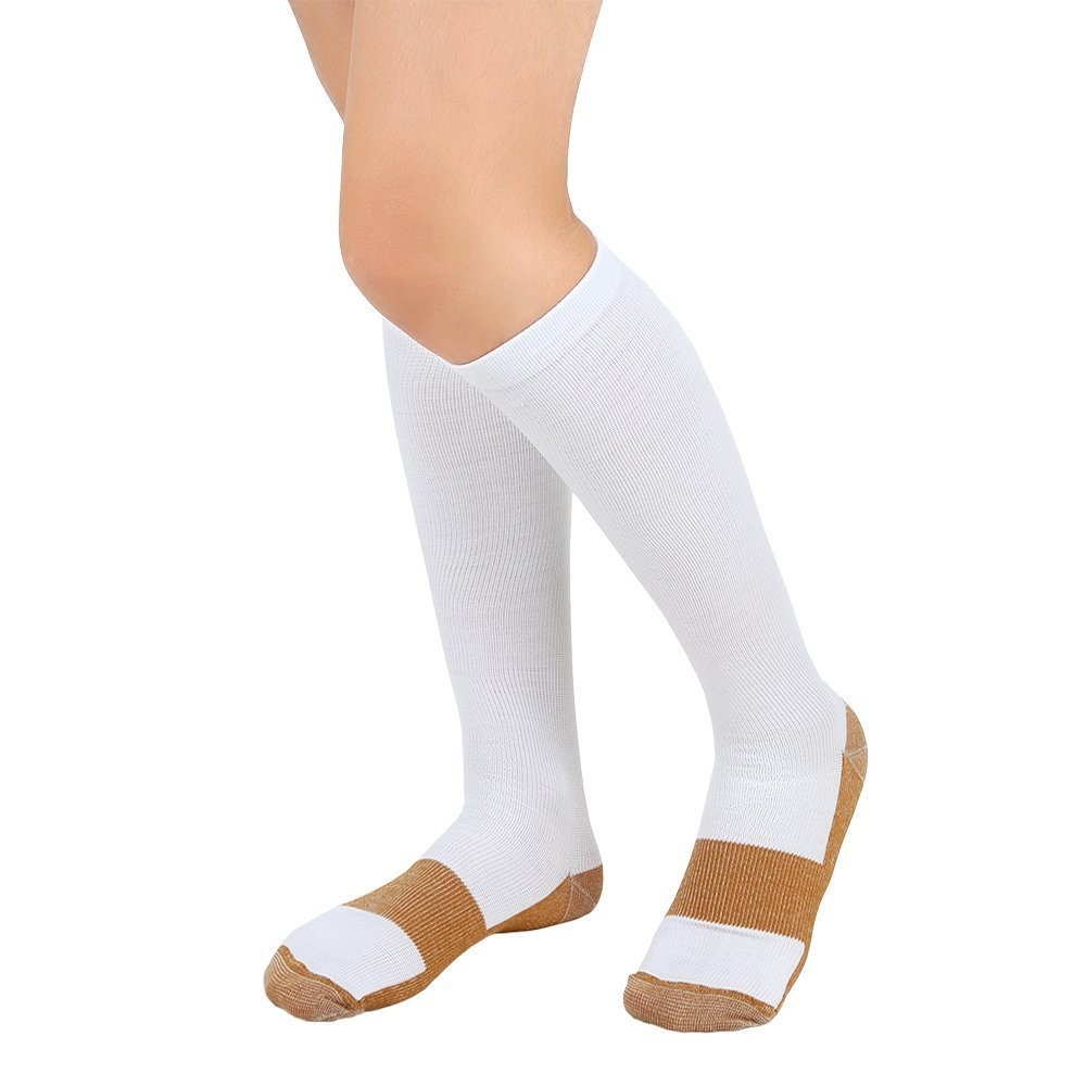 Bcurb Graduated Compression Socks (3 Pair) Calf High Men XX-Large, White/Gold