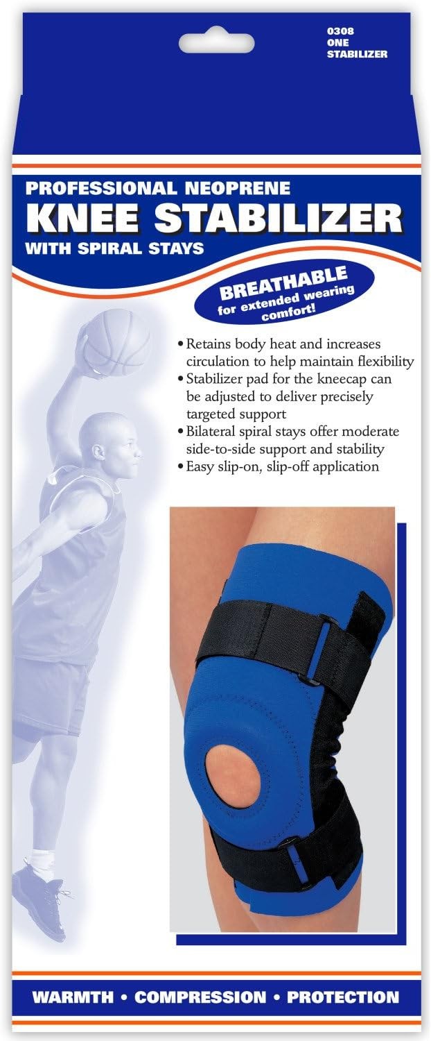 Champion/OTC Knee Stabilizer, Spiral Stays, Neoprene, Blue, Small