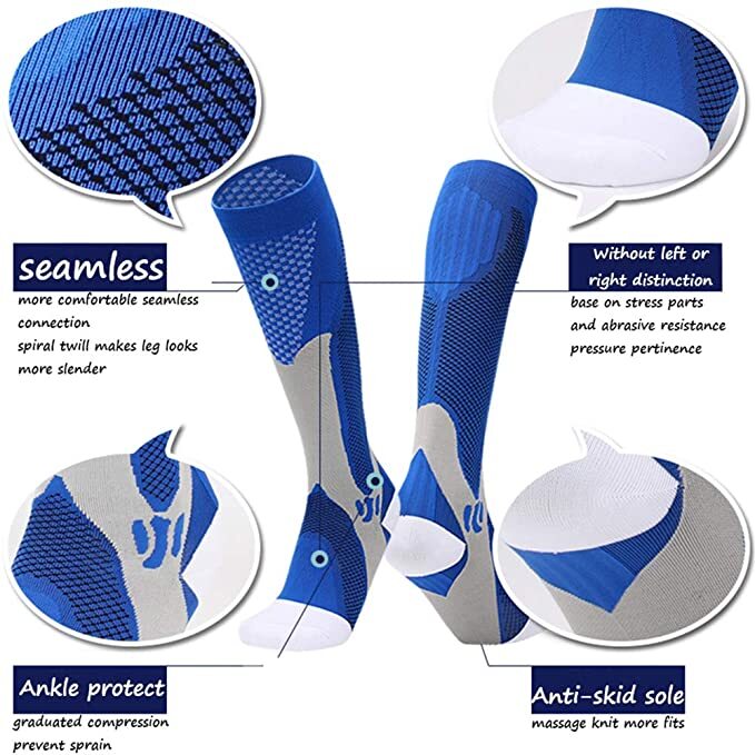 1-2 Pair Compression Socks 20-30 mmhg Knee High Men Women Calf Leg Brace Support