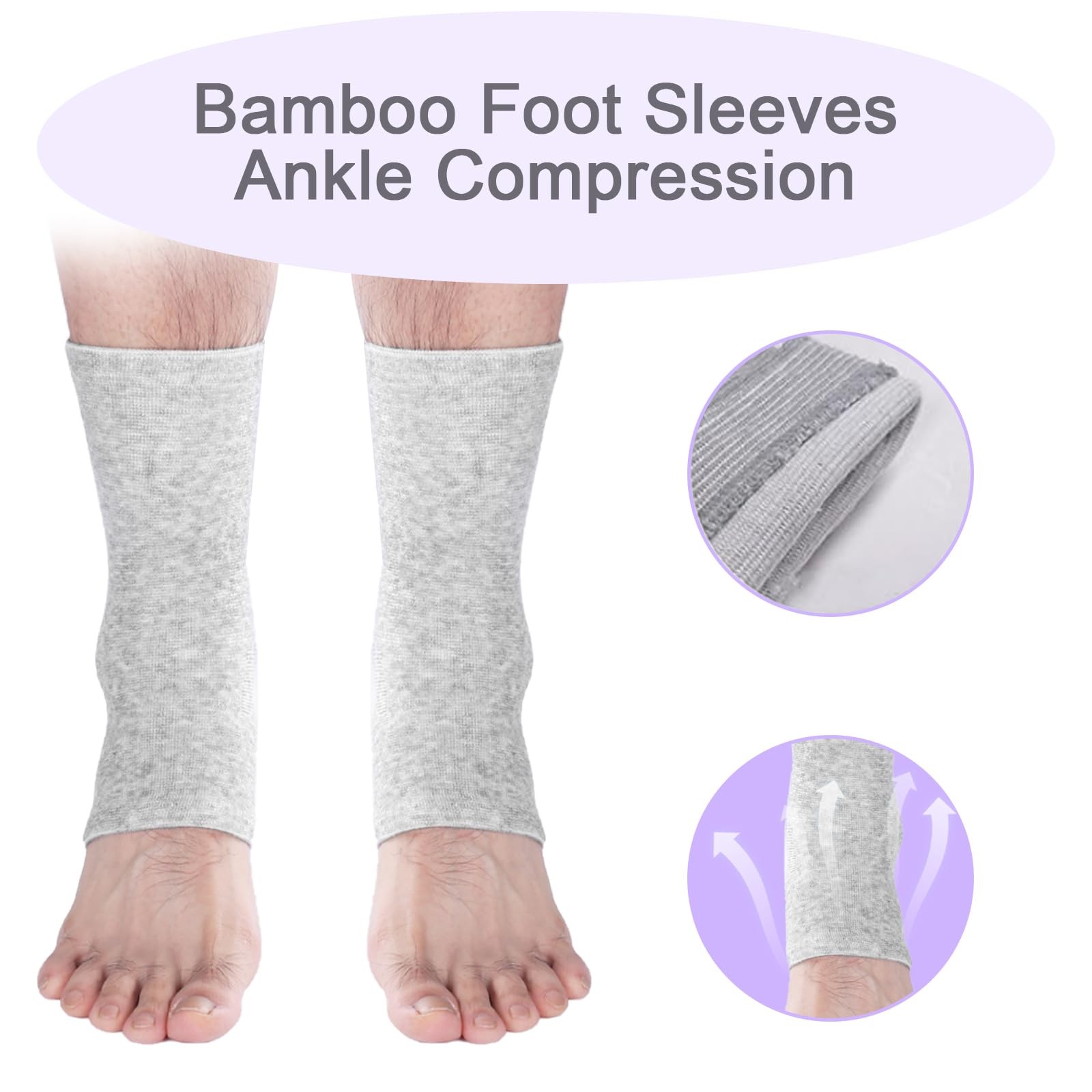 2 Pairs of Compress Bamboo Foot Sleeves,Keep Warm Ankle One Size, Grey