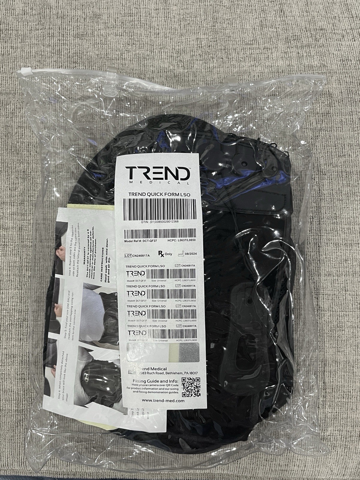 Trend Medical Quick Form LSO Back Brace DCT-QF37 Universal Fit Spinal Support