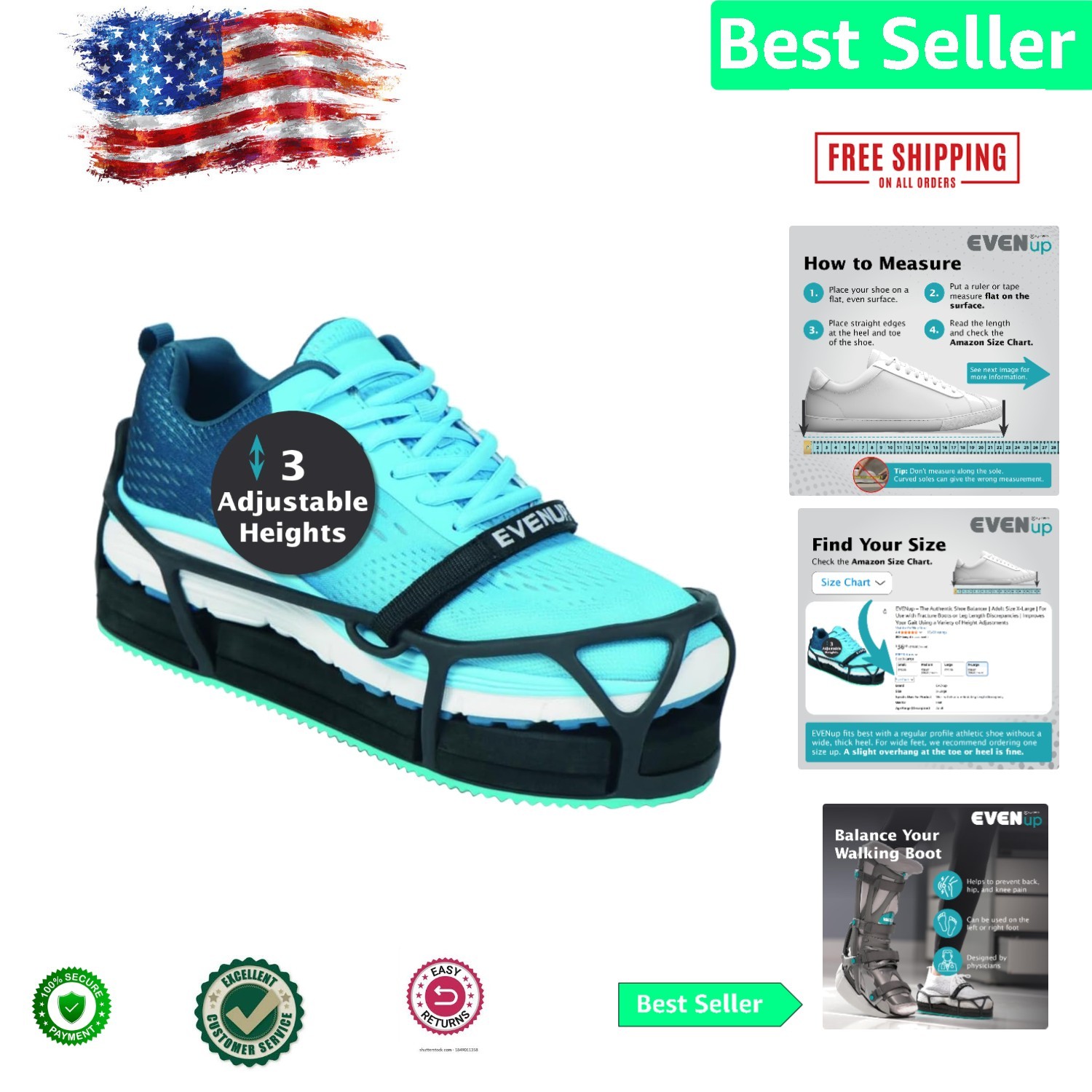 Black Adjustable Shoe Lift for Fractured Foot – Perfect Fit for Daily Activities