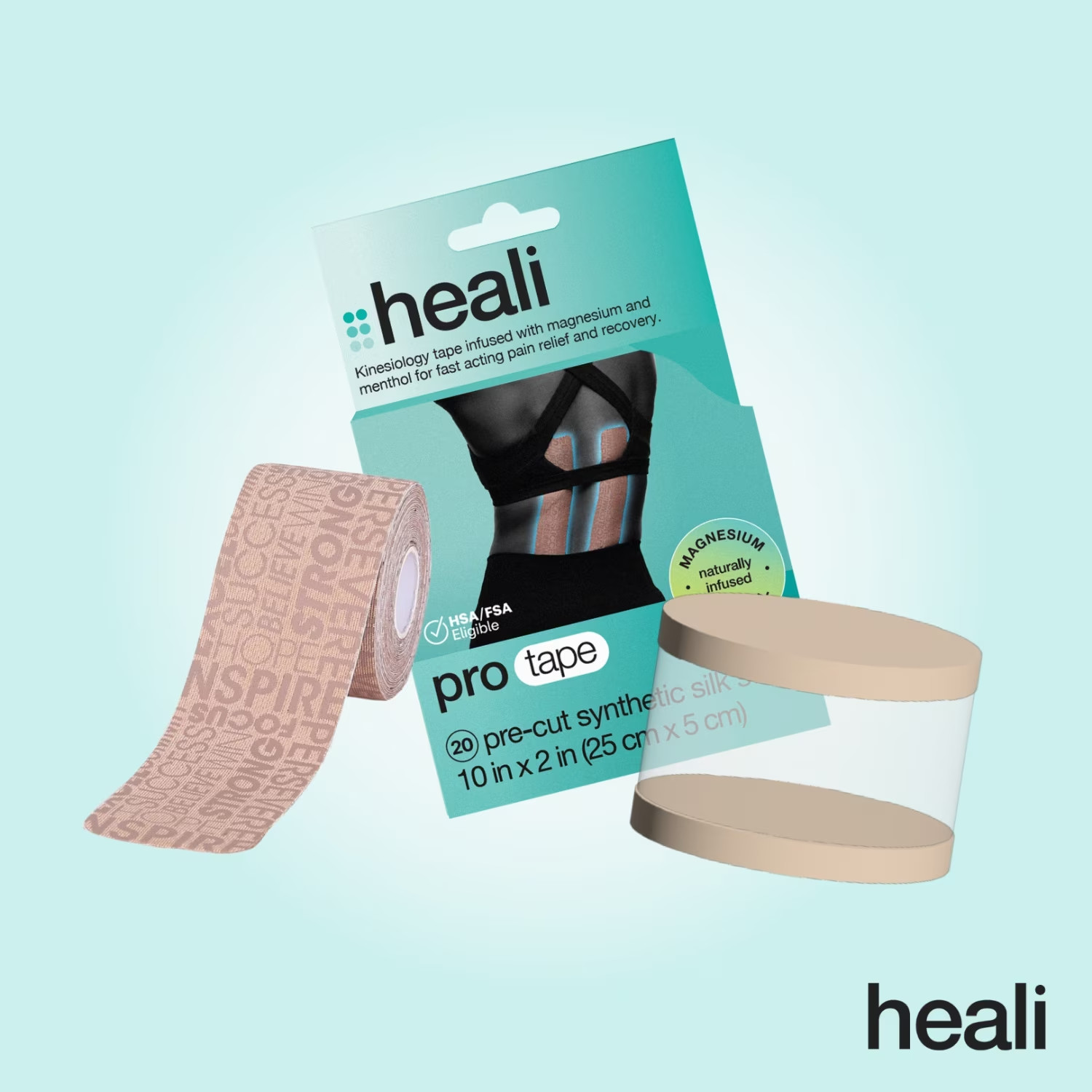 Heali PRO Kinesiology Tape Precut Synthetic Silk Magnesium Menthol Beige Inspo