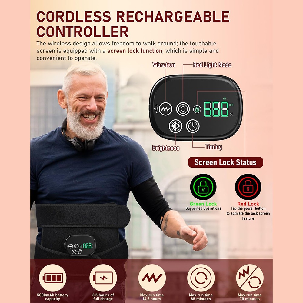 Red Light Heating Vibration Back Massager Lumbar Belt for Lower Back Pain Relief