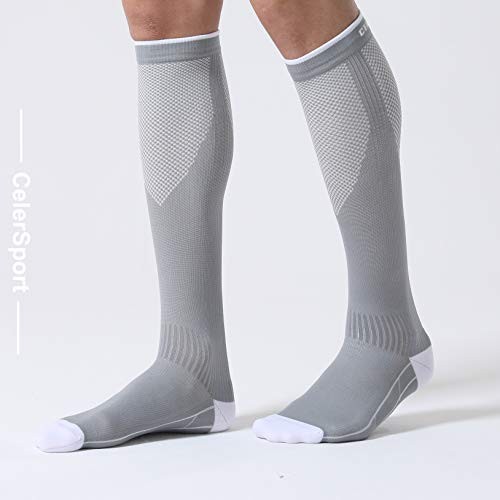 3 Pairs Compression Socks for Men and Women Small-Medium Black + White + Grey