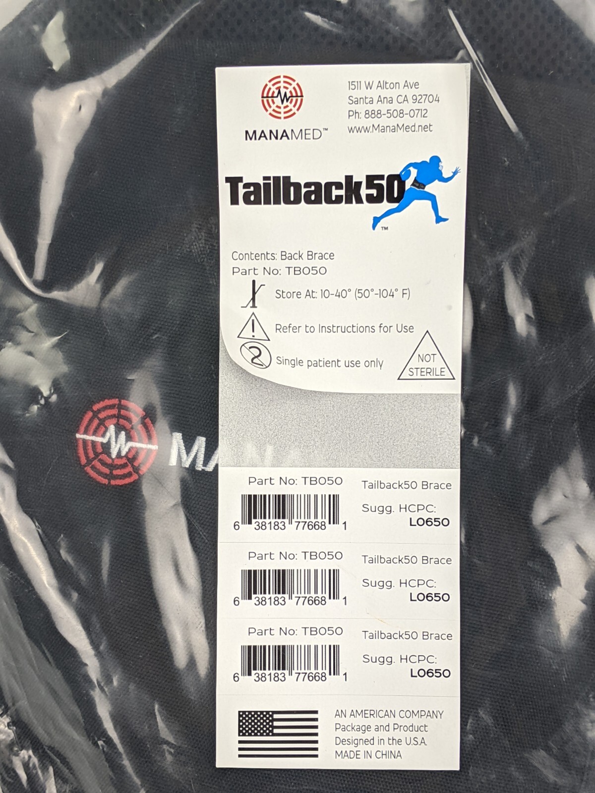 $249 MANAMED Tailback 50 Universal Back Brace Adjusts 25″-68″ TB050 New Sealed