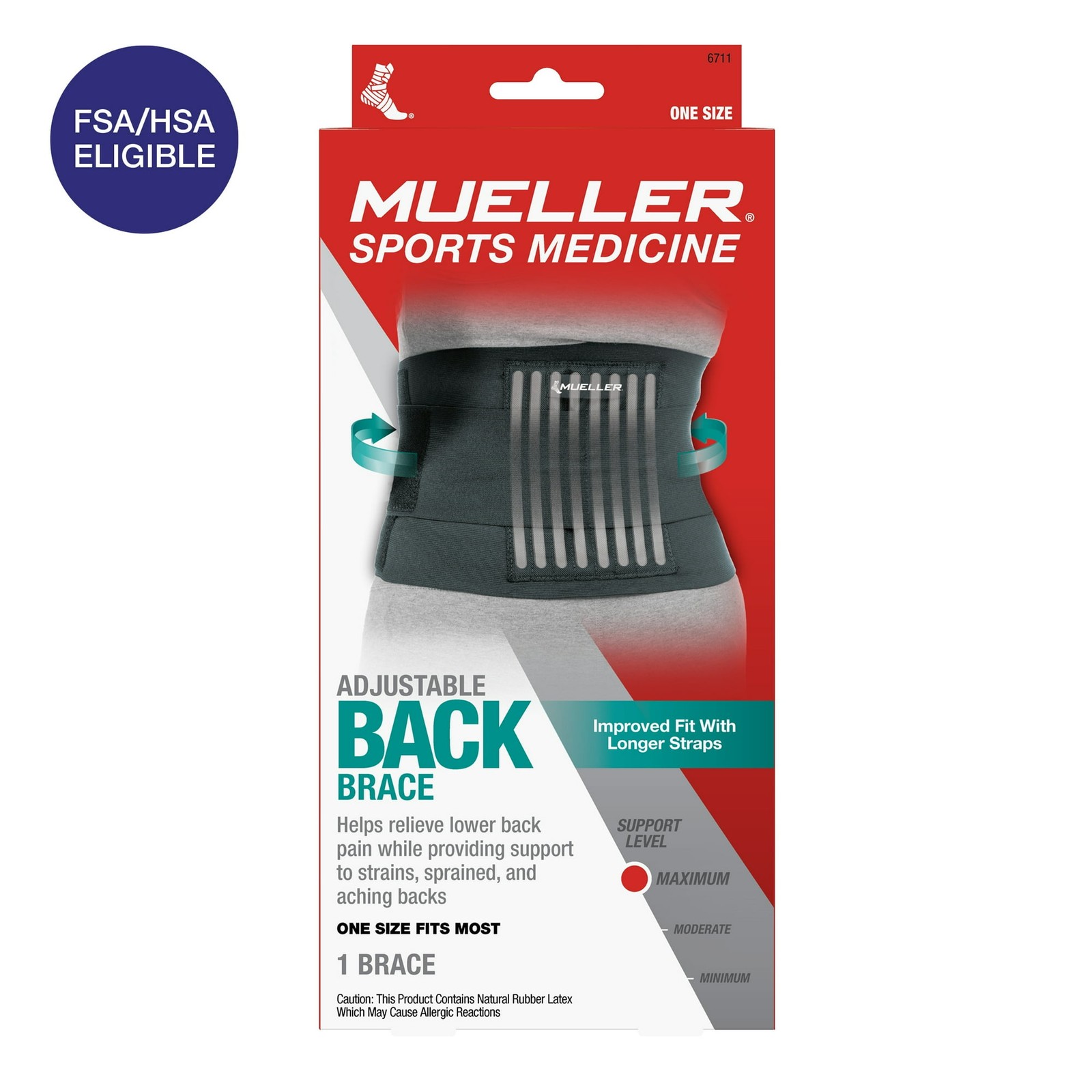 Mueller Adjustable Back Brace, Black, One Size Fits Most