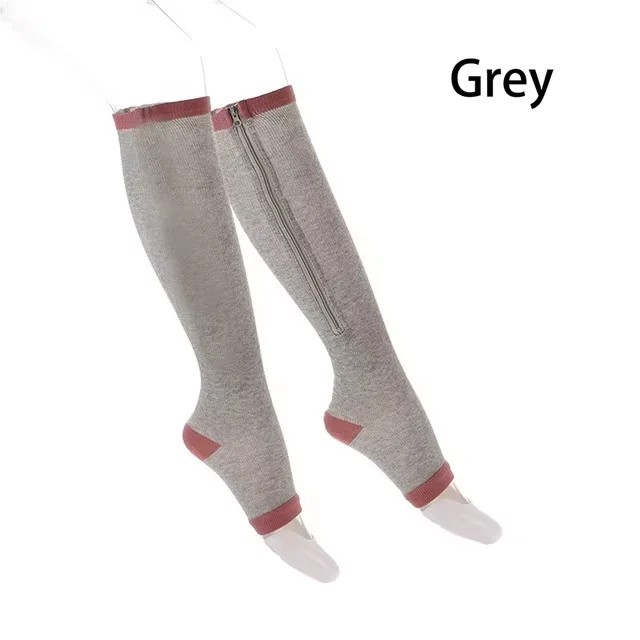 Compression Socks (2 Pack) Stockings 20-30mmHg Knee High Support Open Toe Zipper