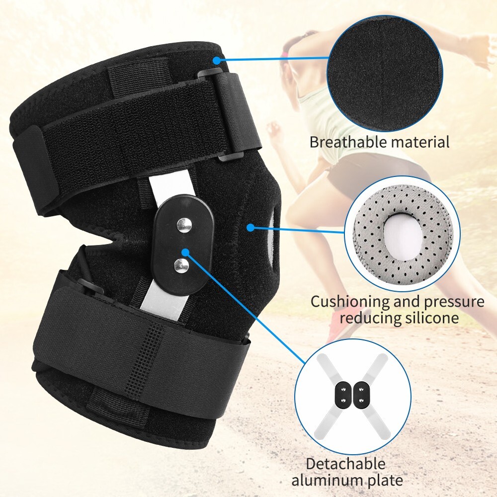 Detachable Aluminum Compression Support Knee Pads Shock Absorption Sports: Black