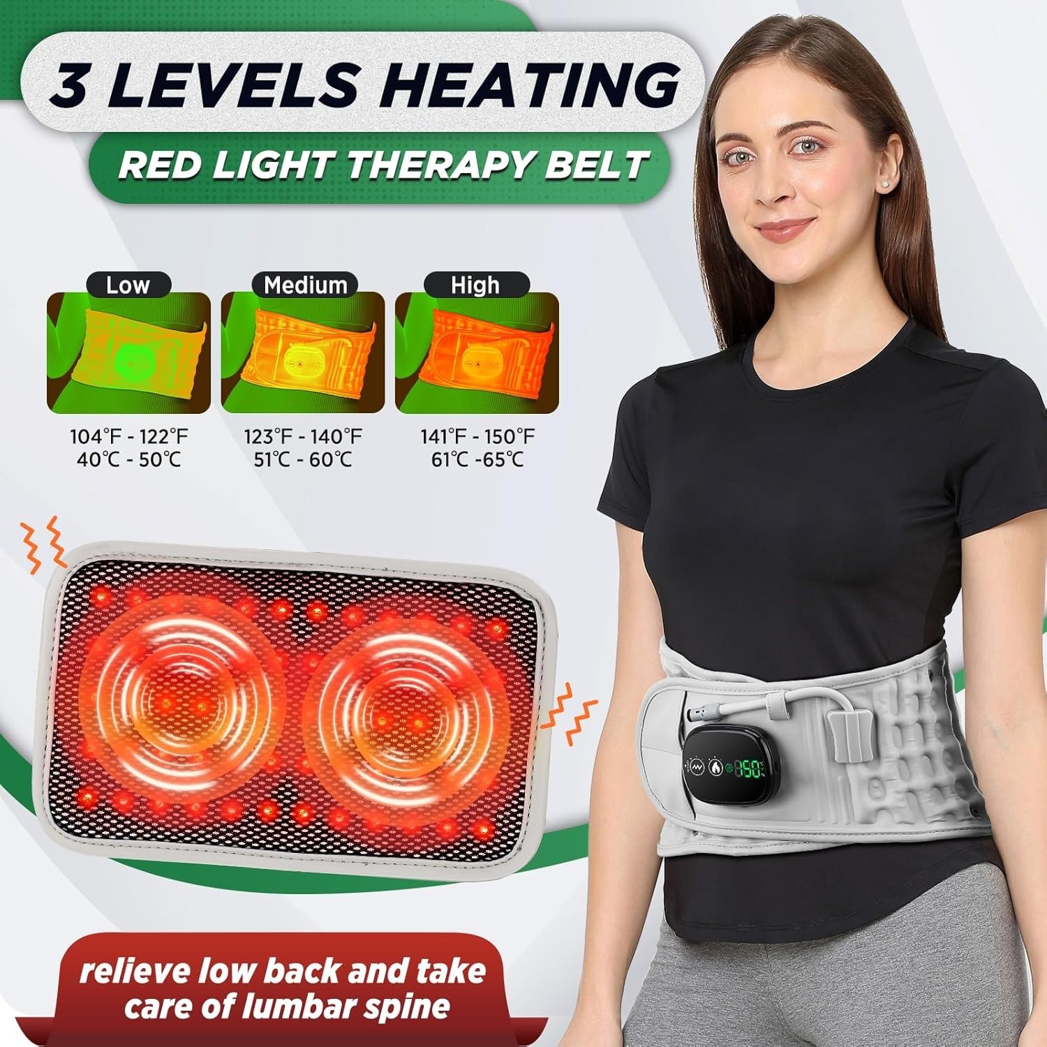 Inflatable Lumbar Decompression Back Belt – Red Light Heating & Massage Brace