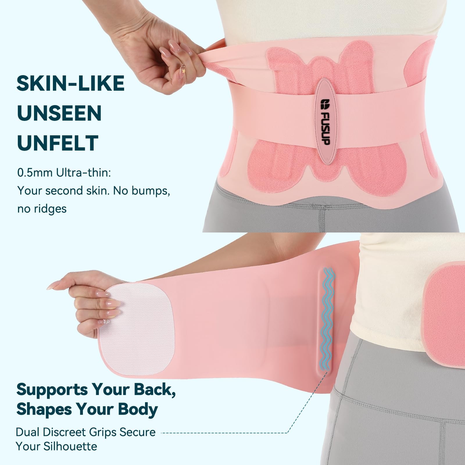 Invisible Back Brace with 0.5mm Ultra-Thin & Seamless Design Large, Pink