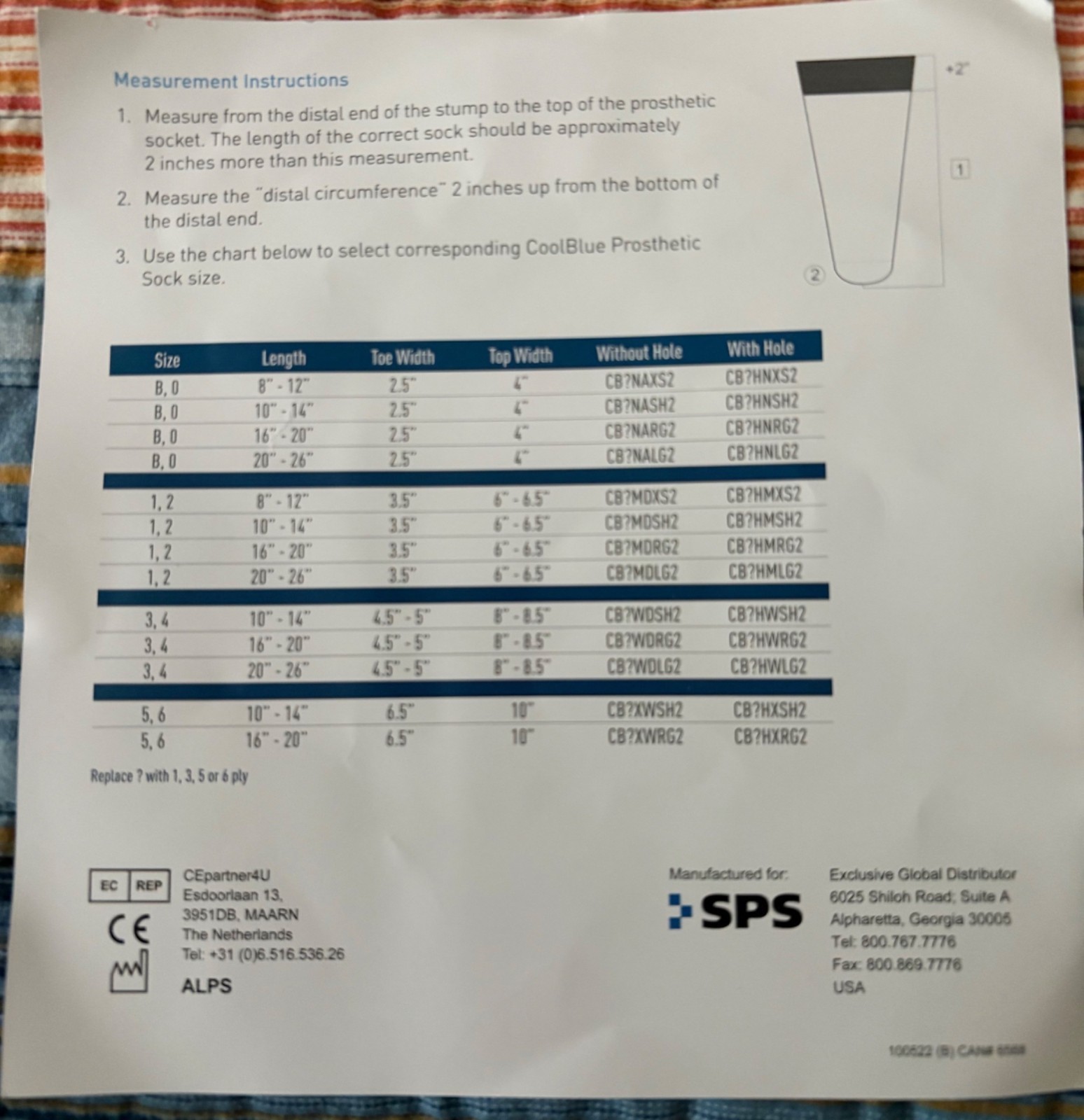1-Ply & 3-Ply CoolBlue Prosthetic Socks By Alps South Length 10-14″ Size 1,2