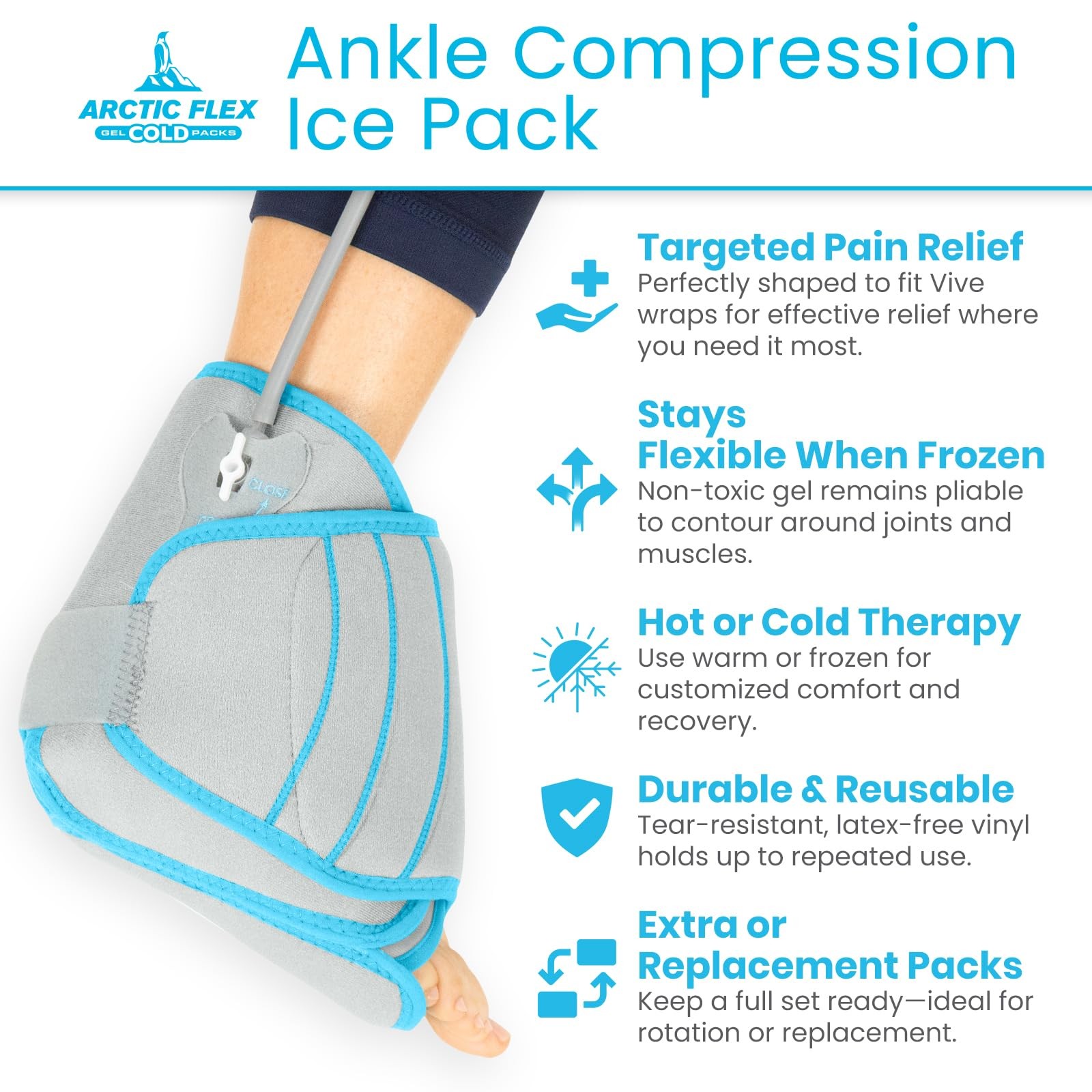 Arctic Flex Gel Replacement Pack – Reusable Ice Brace – Hot and Ankle, Blue