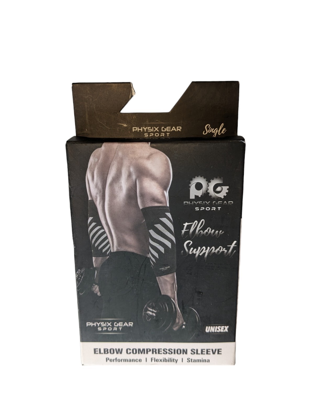 Physix Gear Sport Elbow Brace Unisex Compression Sleeve, Black/Grey, XLarge, 1PK