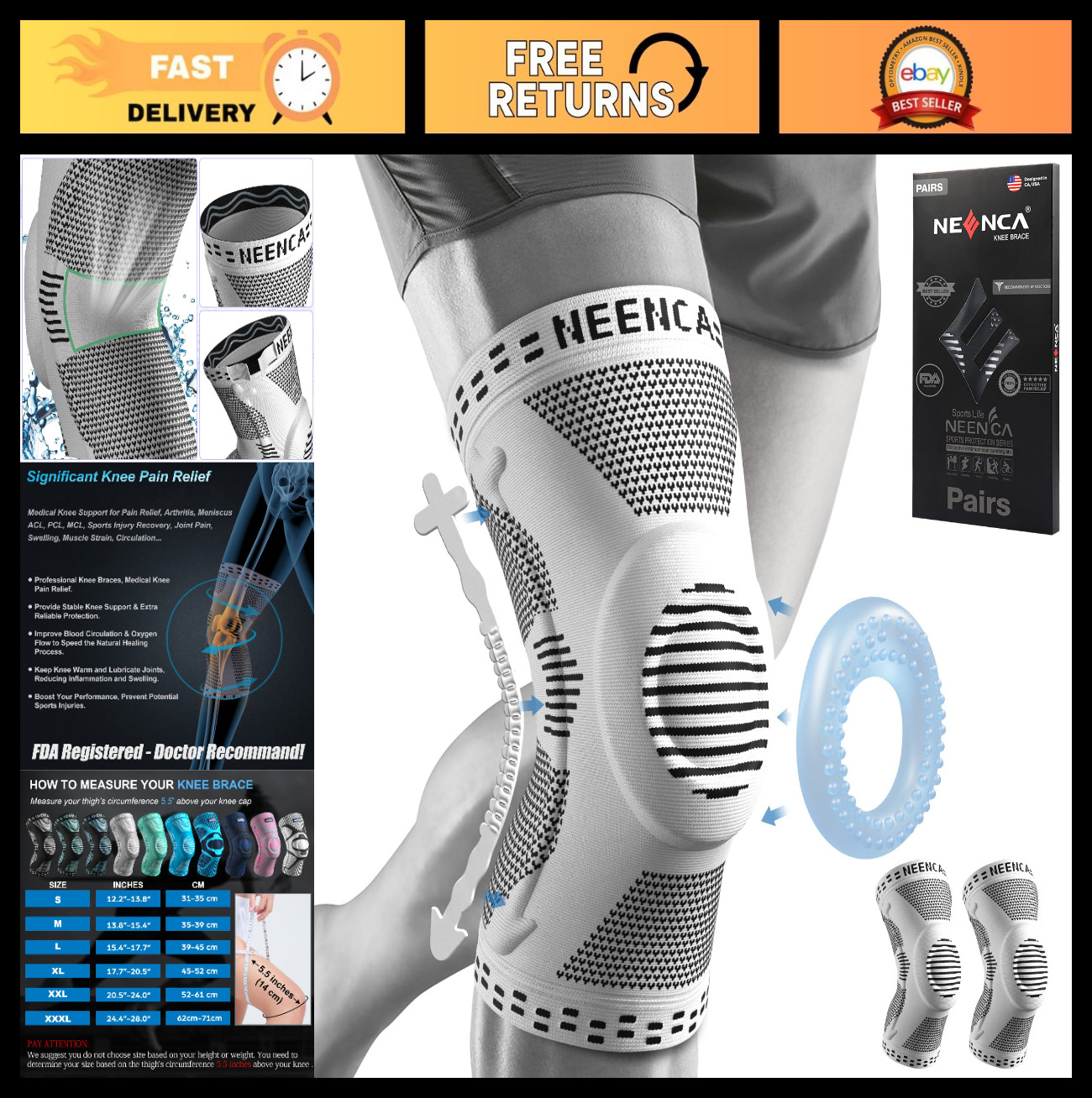 Professional Knee Brace Support for Men & Women – Pain Relief, Adjustable Fit