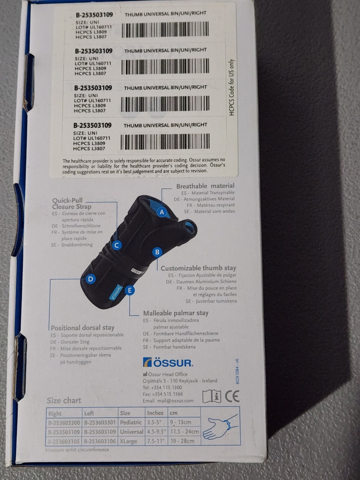 Össur Form Fitting Thumb Universal Wrist Thumb Orthosis