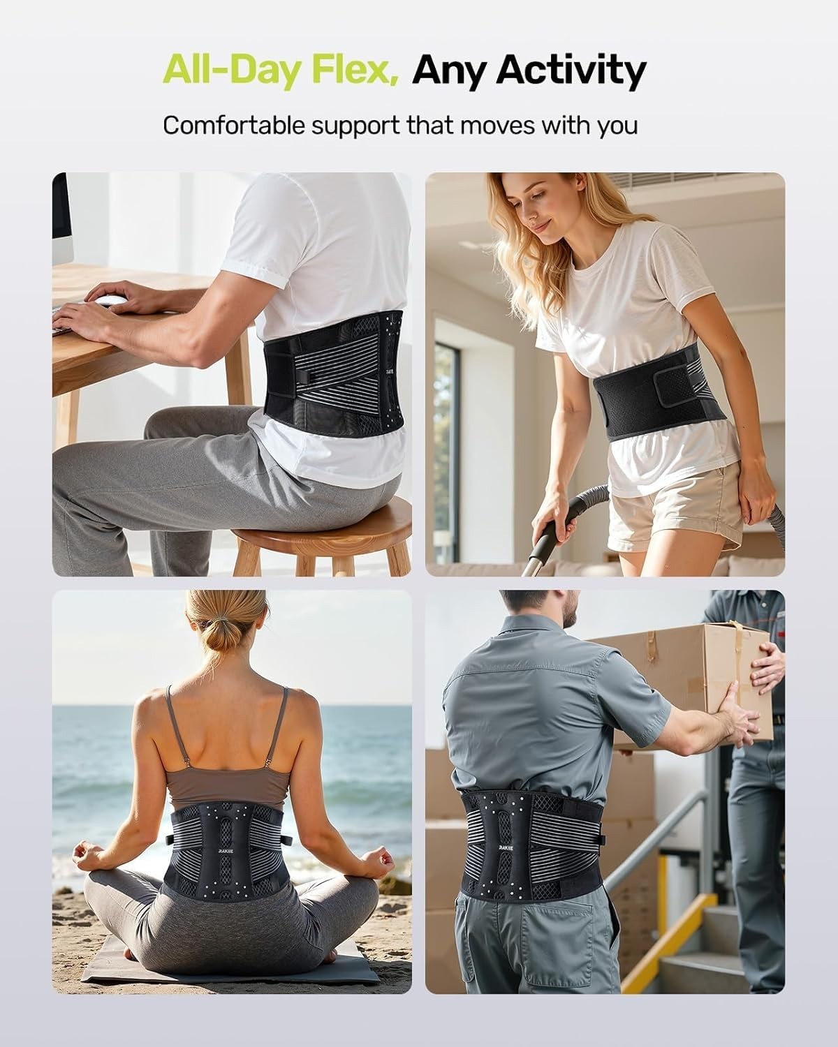 Lightweight Breathable Back Support Brace for Pain Relief – Size M, Light Gray