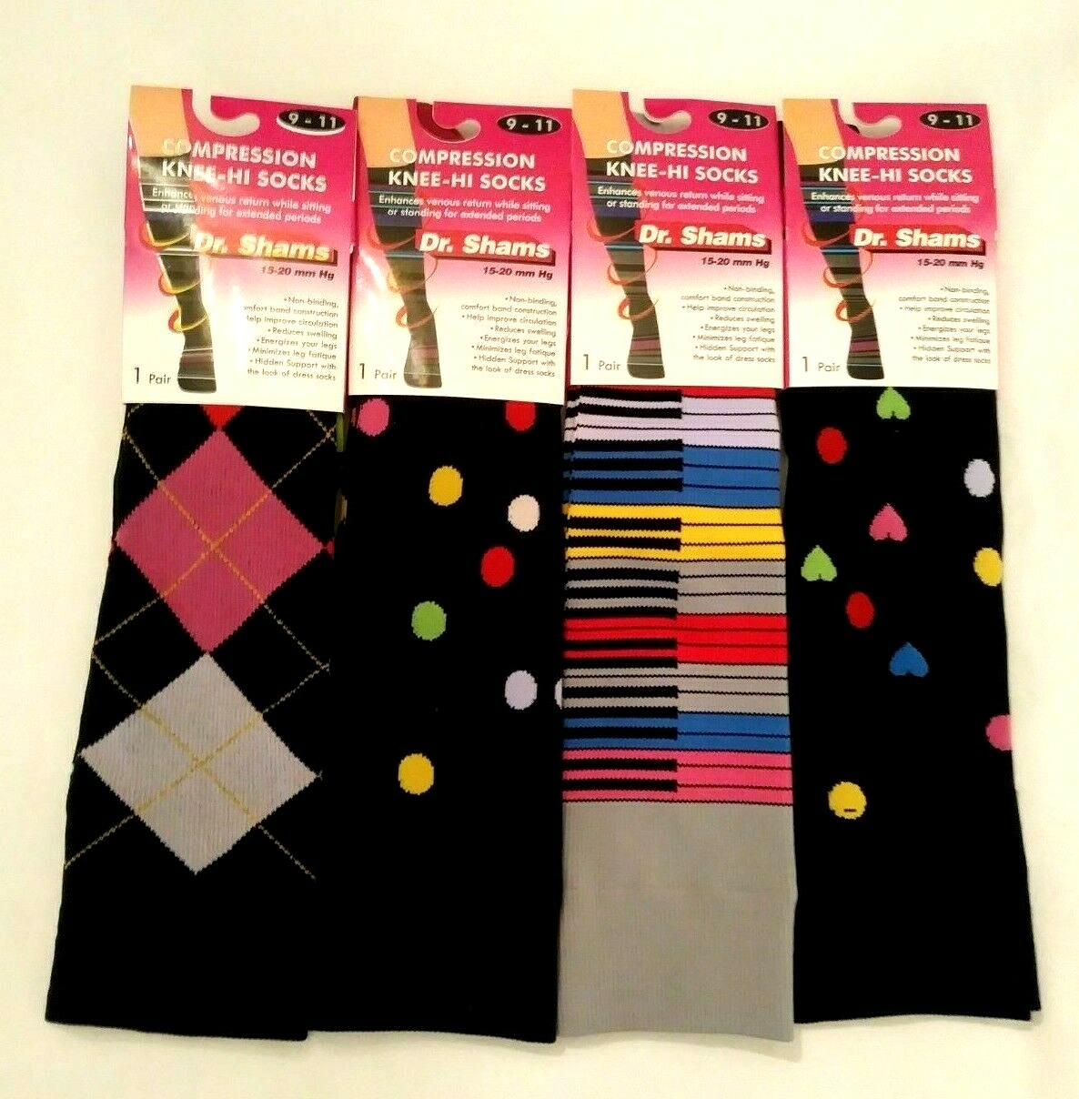 4 Pair 9-11 Compression Socks Support Anti-Fatigue 15-20 mm Hg Sports Travelers