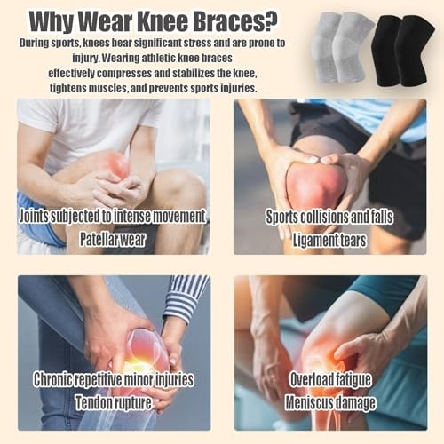 Compression Knee Sleeve – 2 Pairs Bamboo Charcoal Elastic Warm Brace for Arthrit