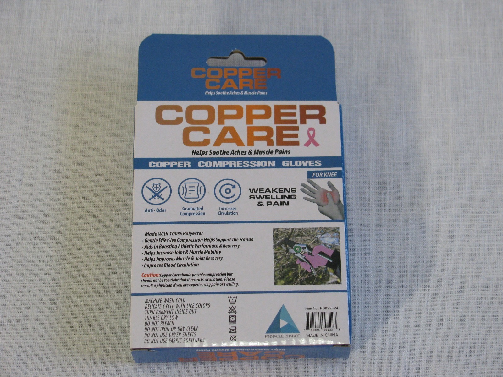 NIB Copper Care Compression Gloves 2 Pk Adult PB822-24, 1 Size, Pink