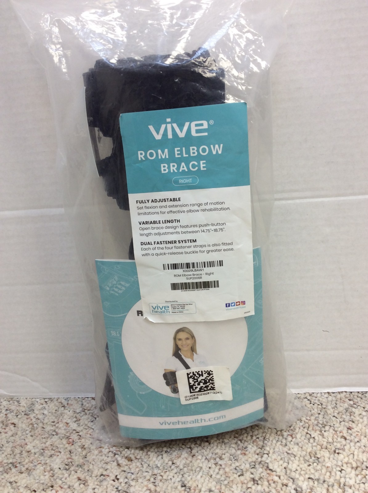 Vive Hinged Elbow Brace (Fits Right) – Range of Motion Support Sling Stabilizer
