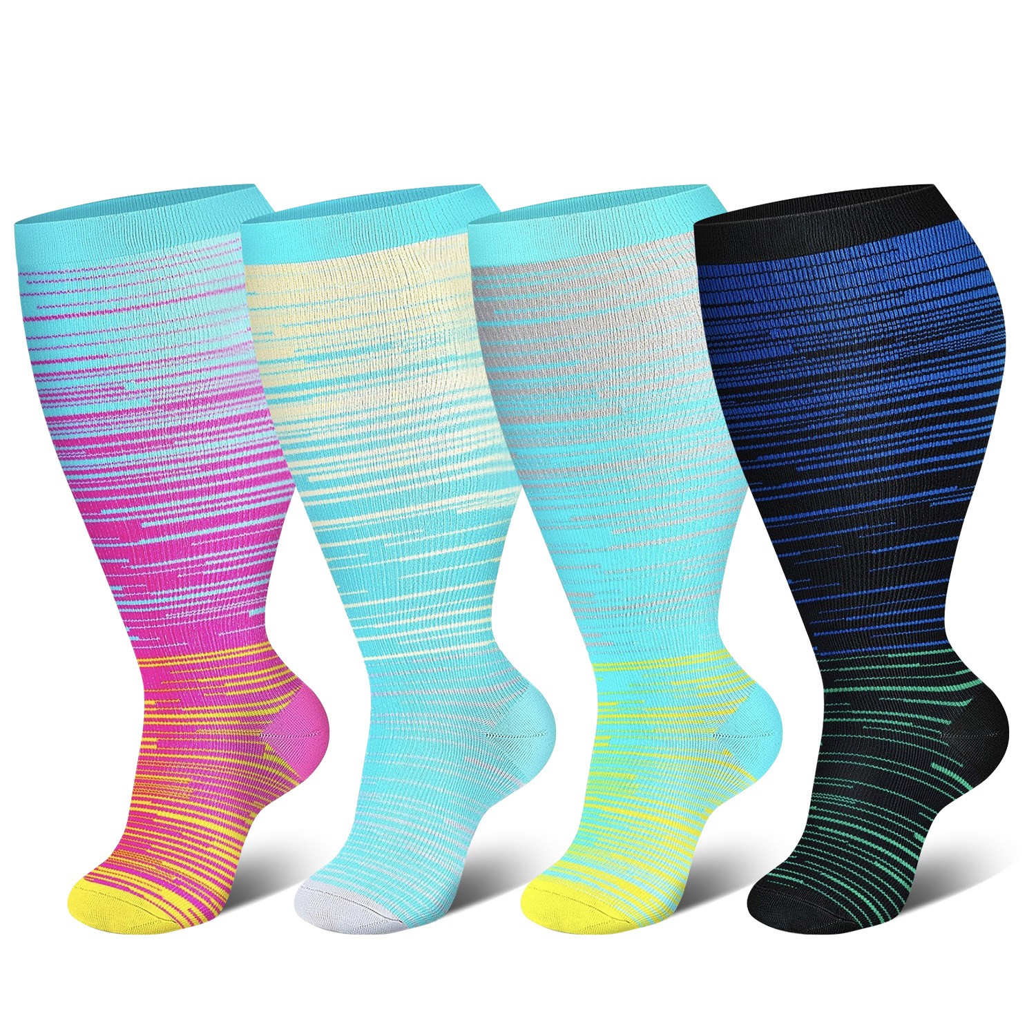 5 Pairs Plus Size Medical Compression Socks – 20-30 mmHg Knee High For Sports US