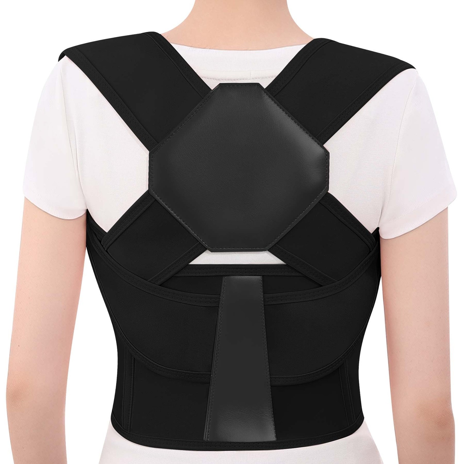 QFE Posture Corrector for Women and Men Back Brace Upper Support Large, Black