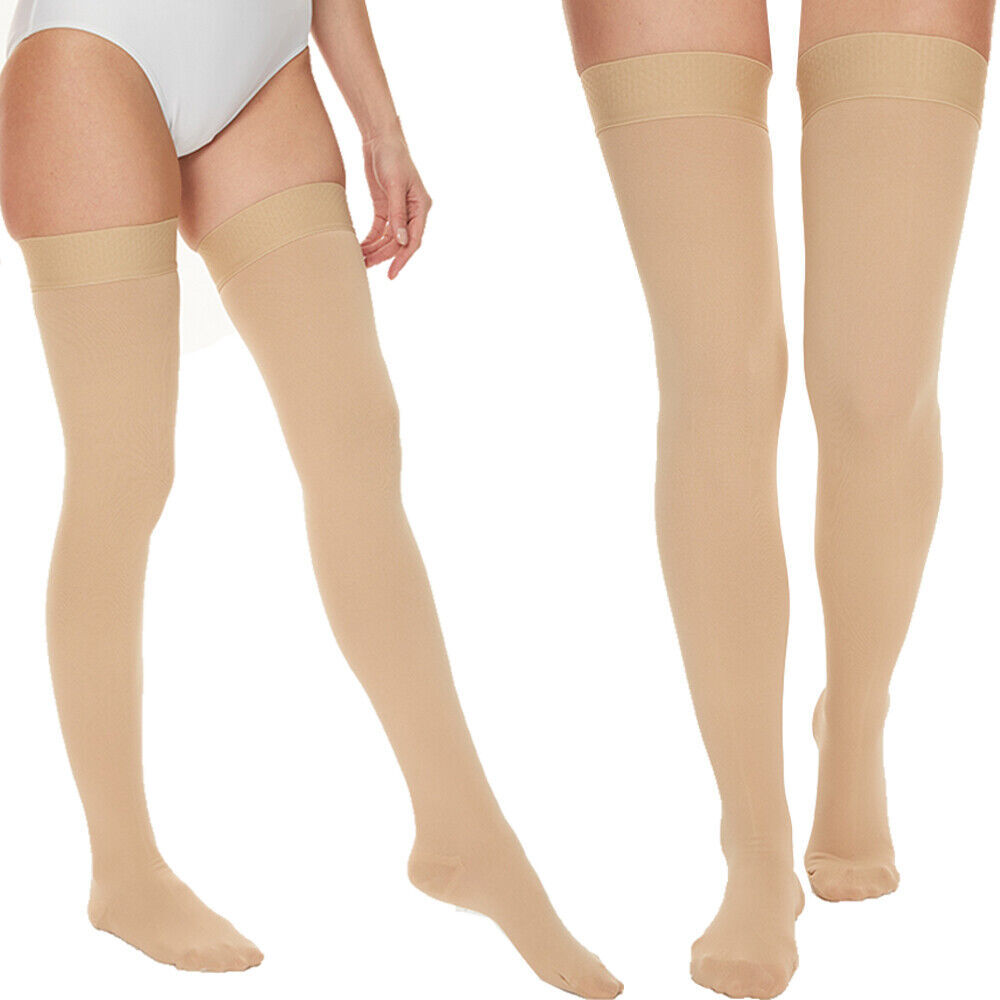 Thigh High Support Stockings 30-40 mmHg Compression Socks Top Band Fit Women Men
