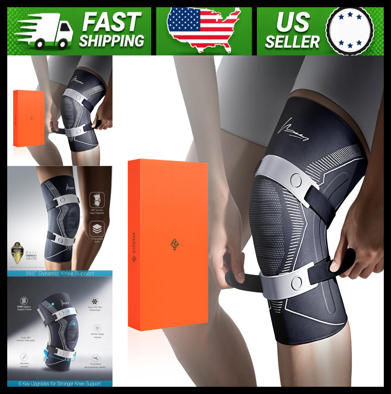 Knee Brace Compression Support with Side Stabilizers, Patella Pad & Straps XXL