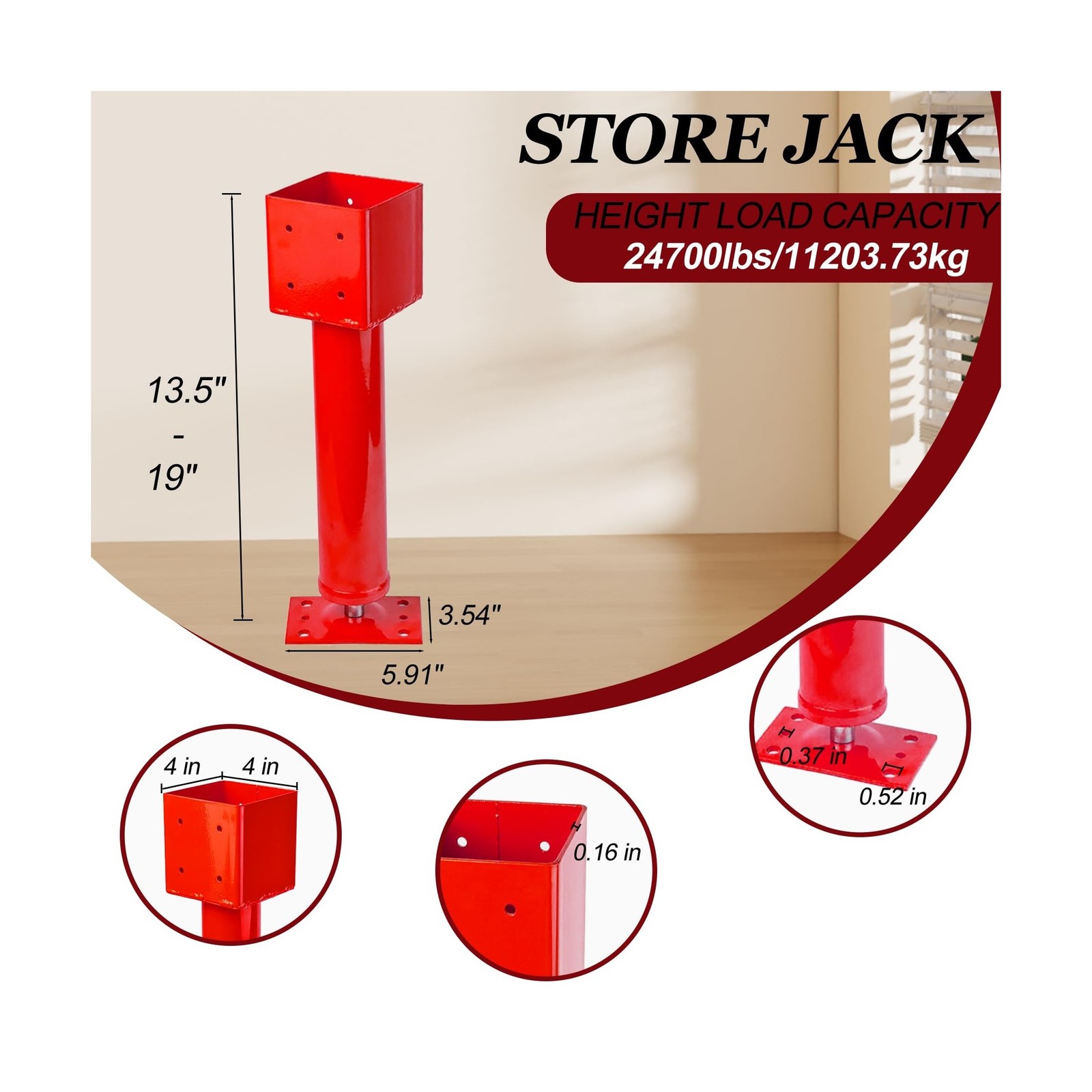 4×4 Screw Jack Post 4 Pack, 13.5″-19″ Adjustable Basement Floor Jacks Support…
