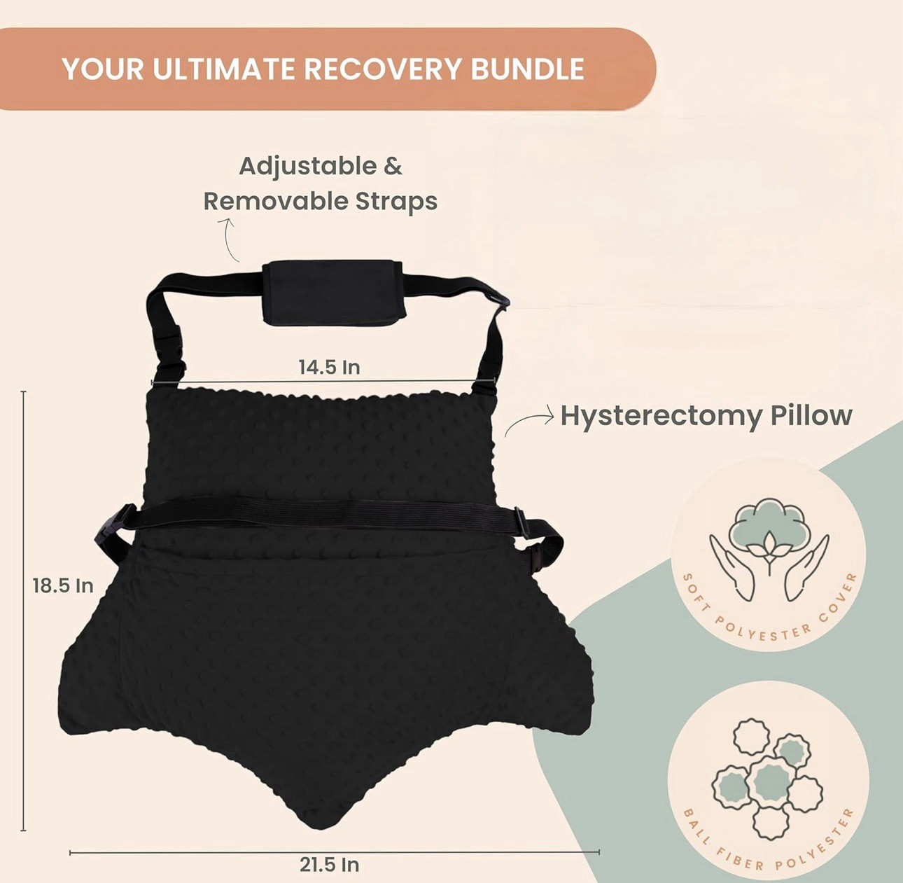 SALE Moyoama Hysterectomy Pillow, Black Post Surgery Recovery Abdominal Surgery