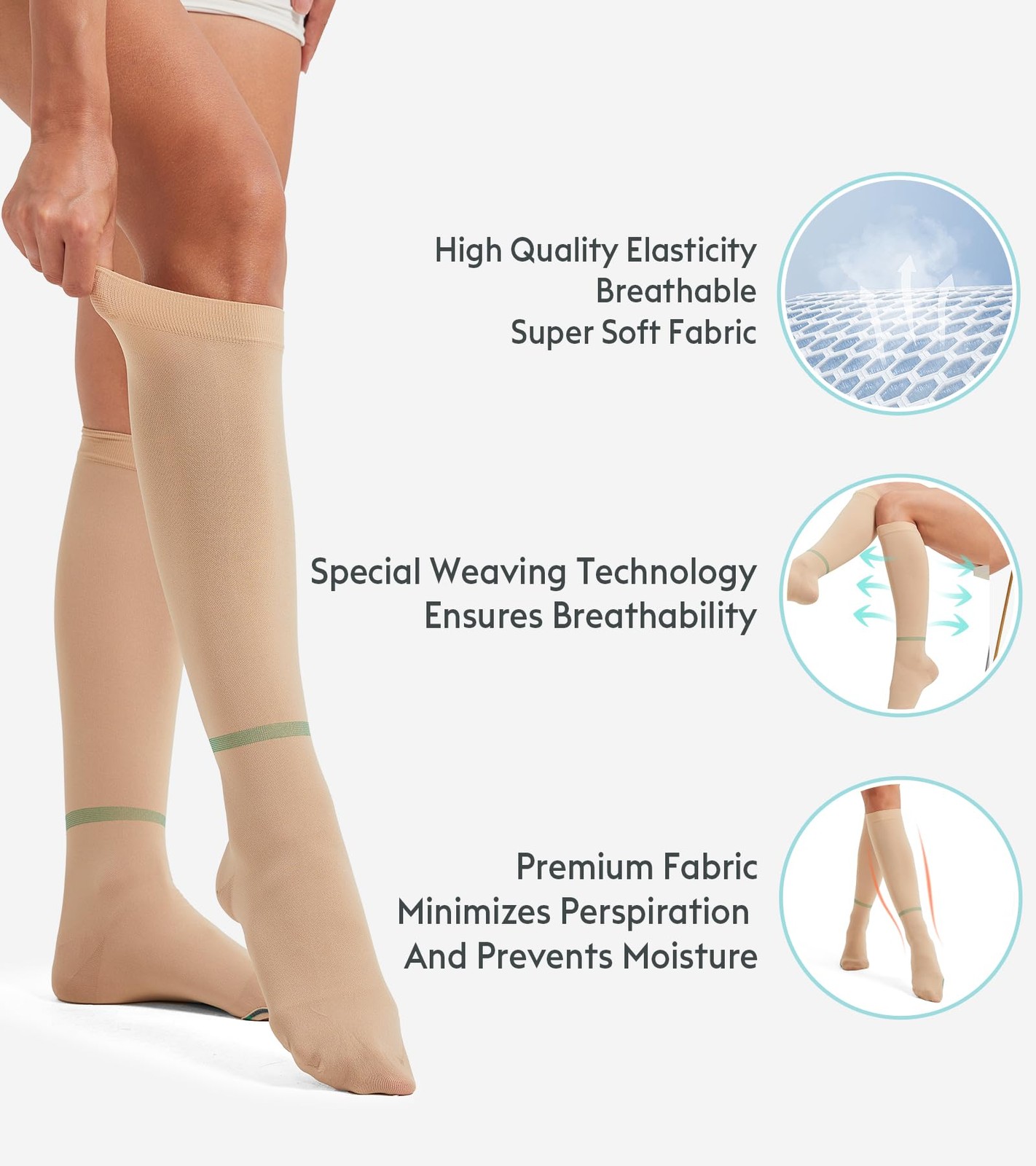 Extended Size 3XL Anti Embolism Compression 3X-Large, Knee High Beige