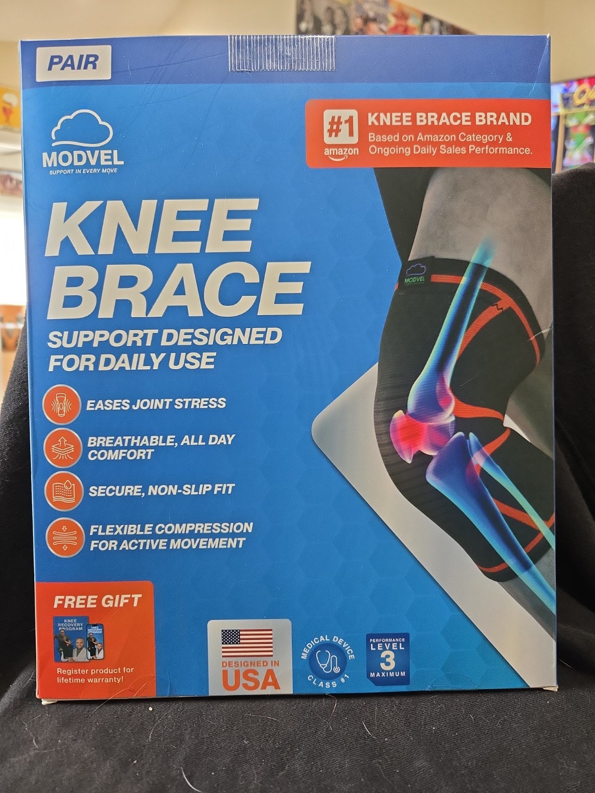 Modvel Knee Brace Pair XXXL Compression Breathable Non-Slip Flexible Black/Blue