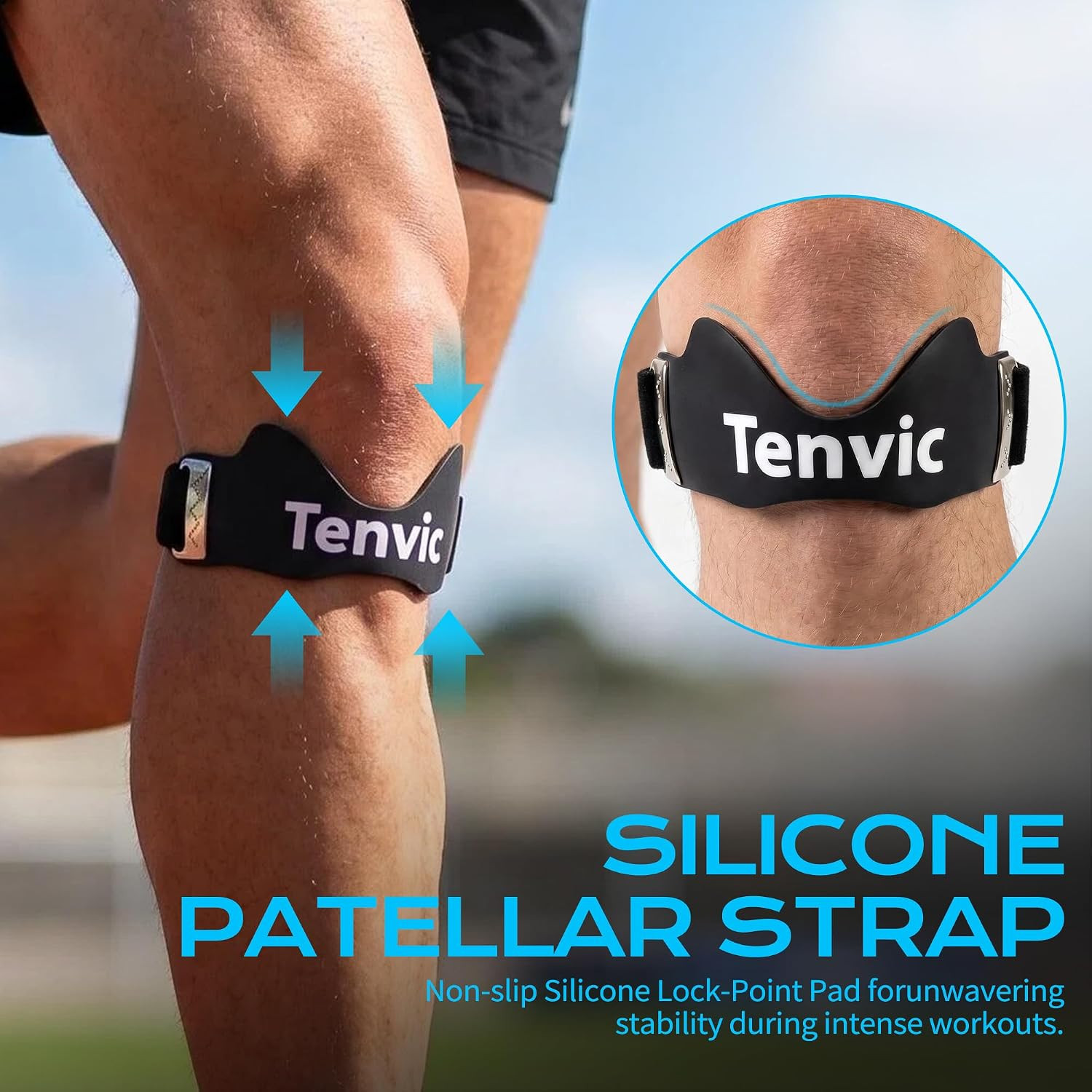 Knee Strap, Adjustable Patella Tendon Support Band with 0.3In 3D Silicone Airbag
