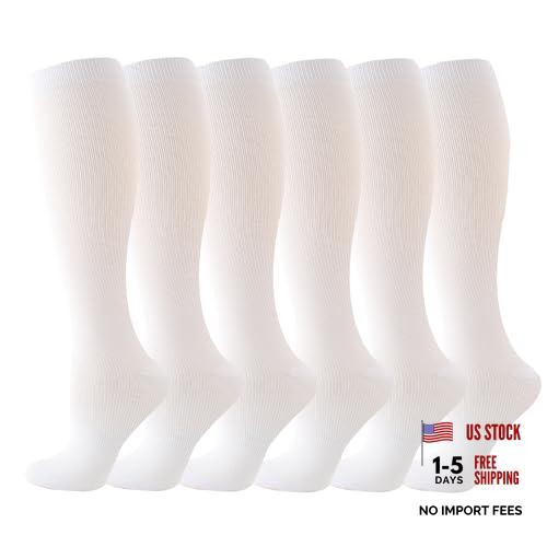 6 Pairs Compression Socks for Women and Men X-Large-XX-Large White (6 Pairs)