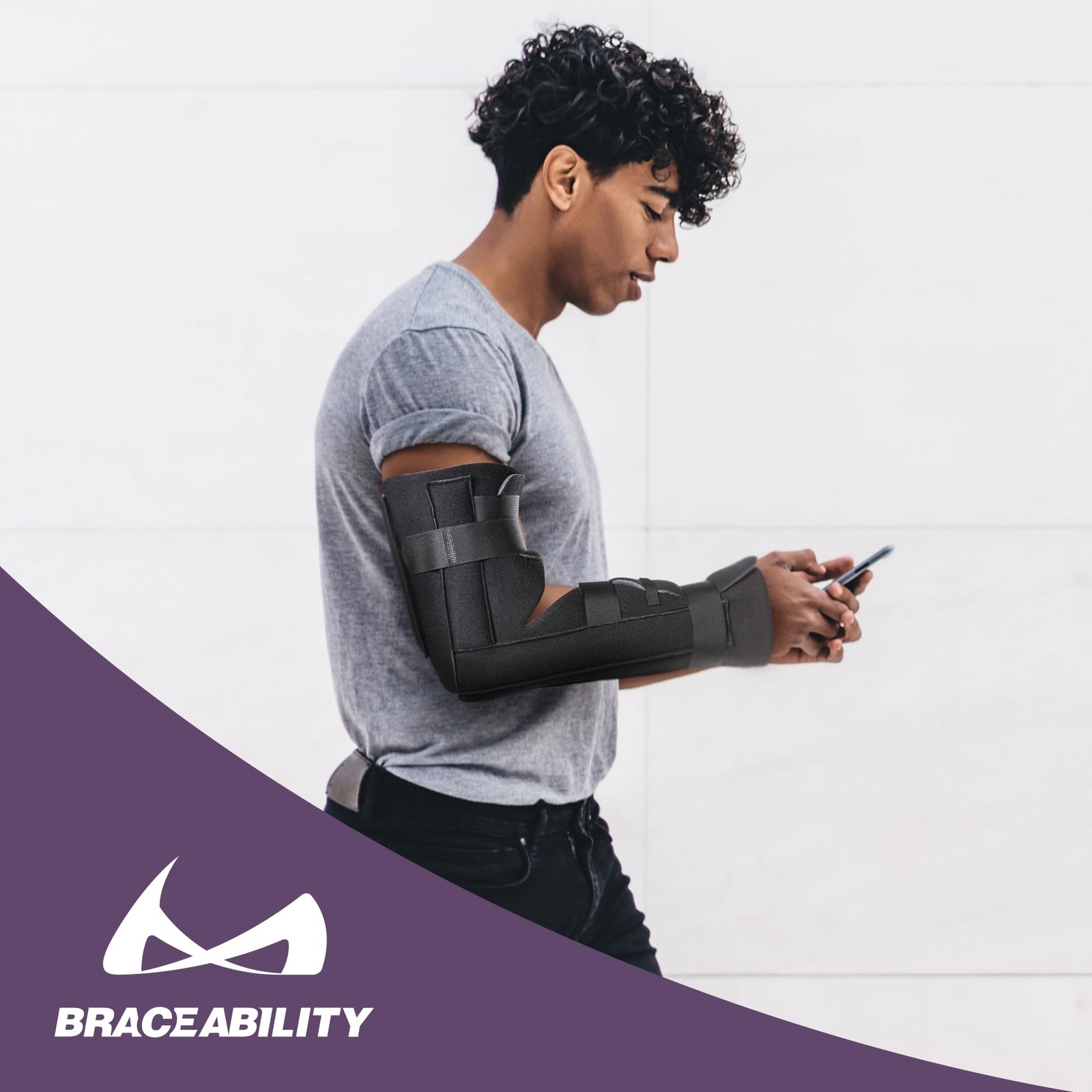 BraceAbility Elbow Immobilizer Brace | Large/X-Large (Pack of 1), Black
