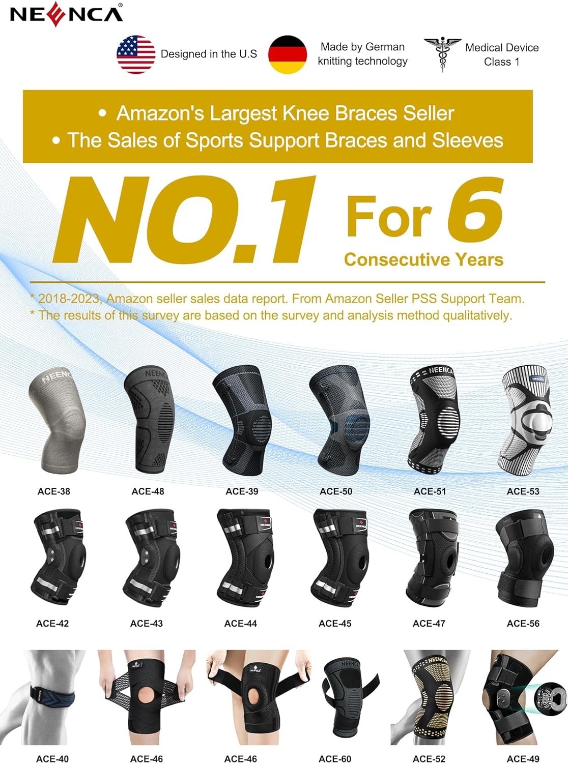 Professional Knee Brace with Patella Gel Pad & Stabilizers
