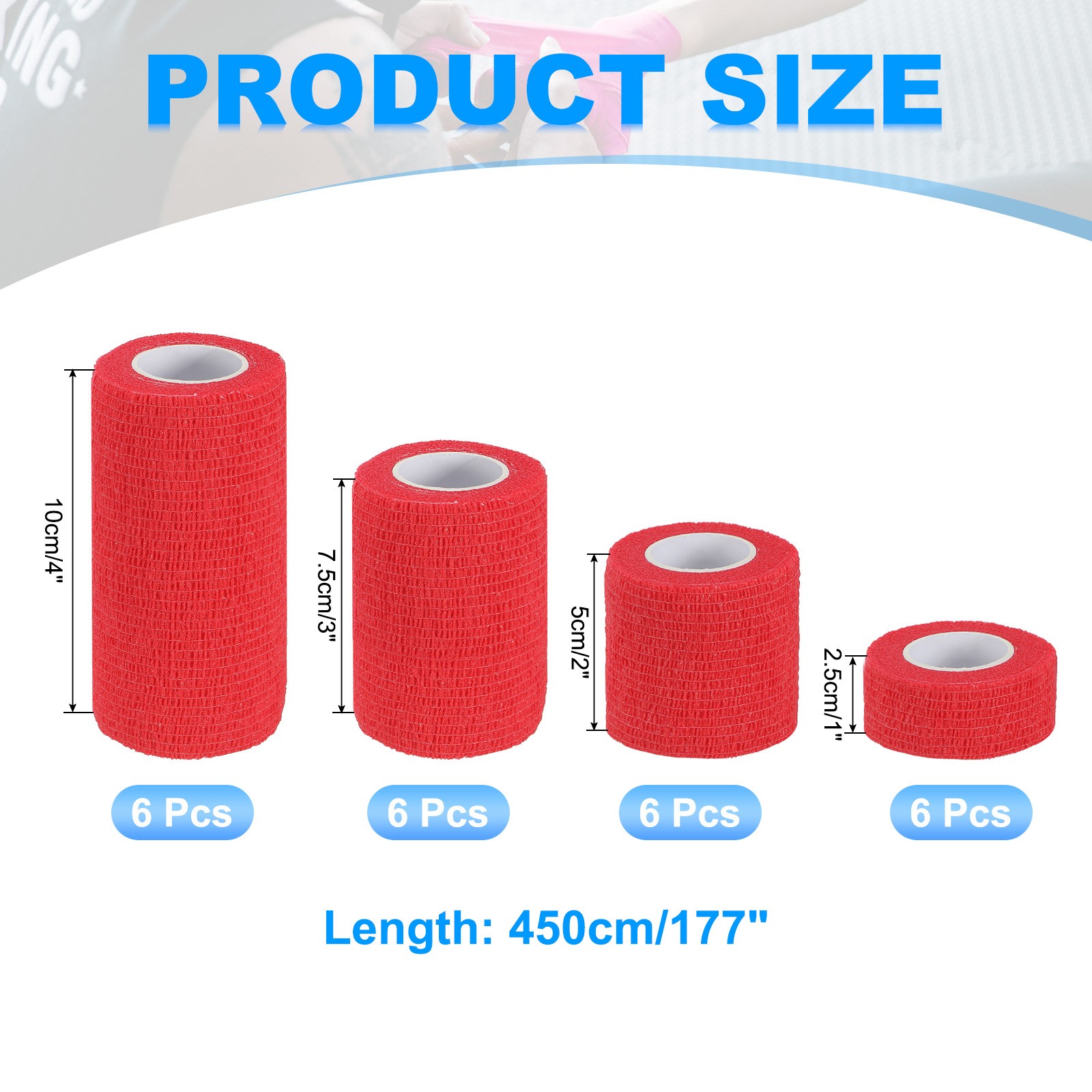 1″/2″/3″/4″ 24 Pcs 5 Yard Self Adhesive Bandage Wrap Self Tape Red