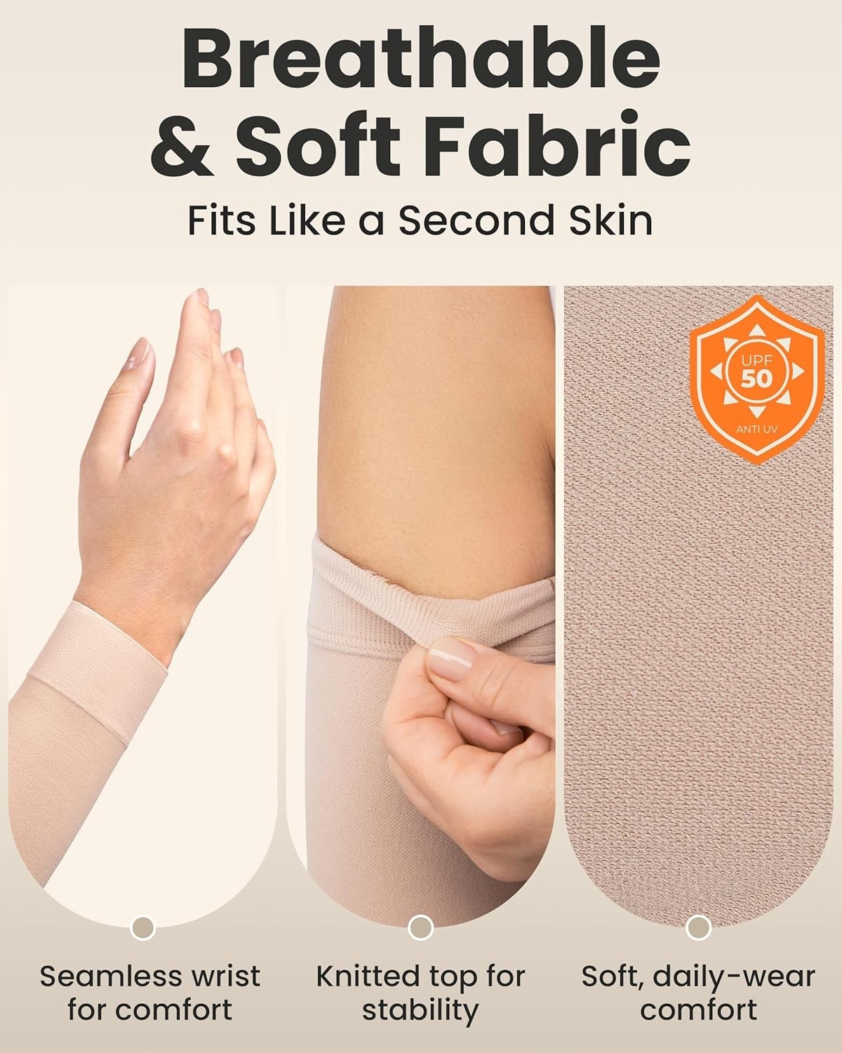 Comfort Fit Compression Arm Sleeves for Swelling Relief – Beige 15-20 mmHg