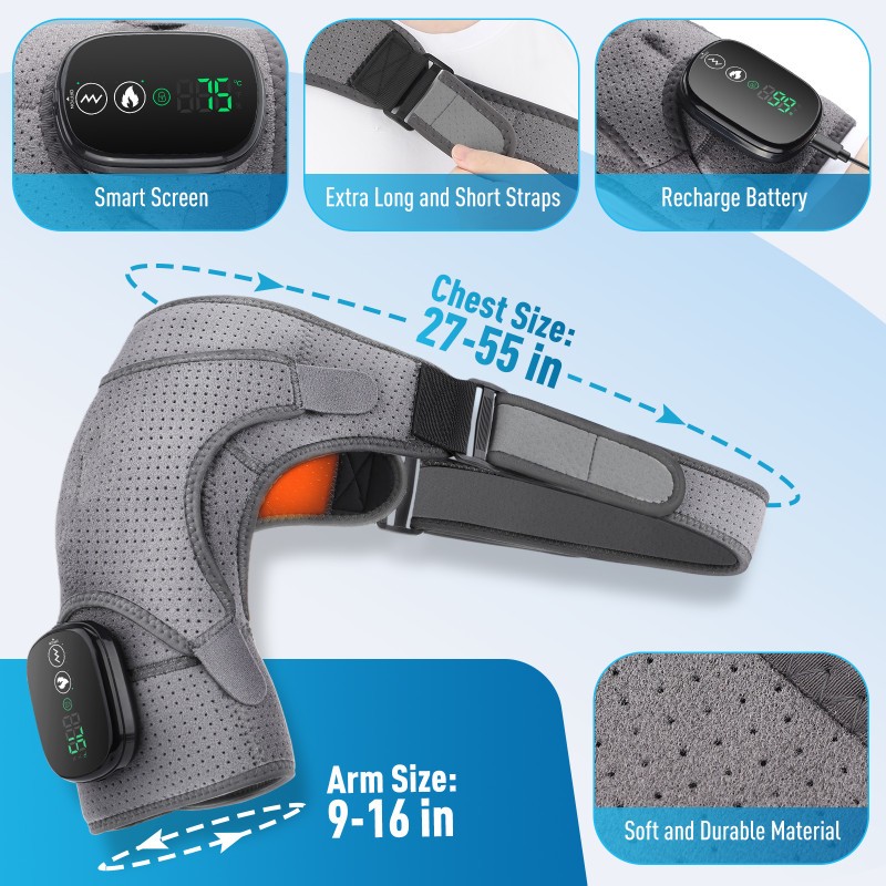 Electric Heated Shoulder Massager Brace with Vibration Therapy Joint Pain Relief